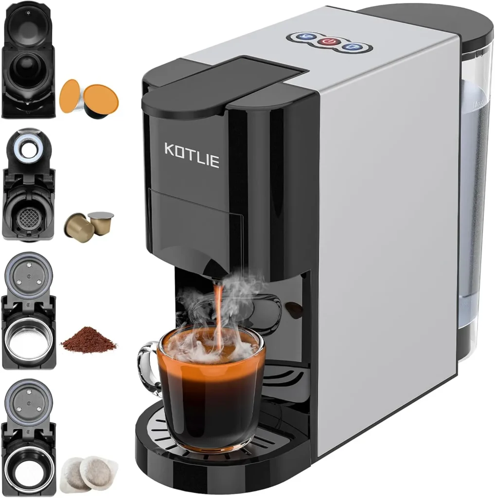 Cafetera Kotlie AC-513K Expreso 4 en 1 compatible con cápsulas Dolce Gusto, Nespresso Original y ESE Pods, 19 bares de presión
